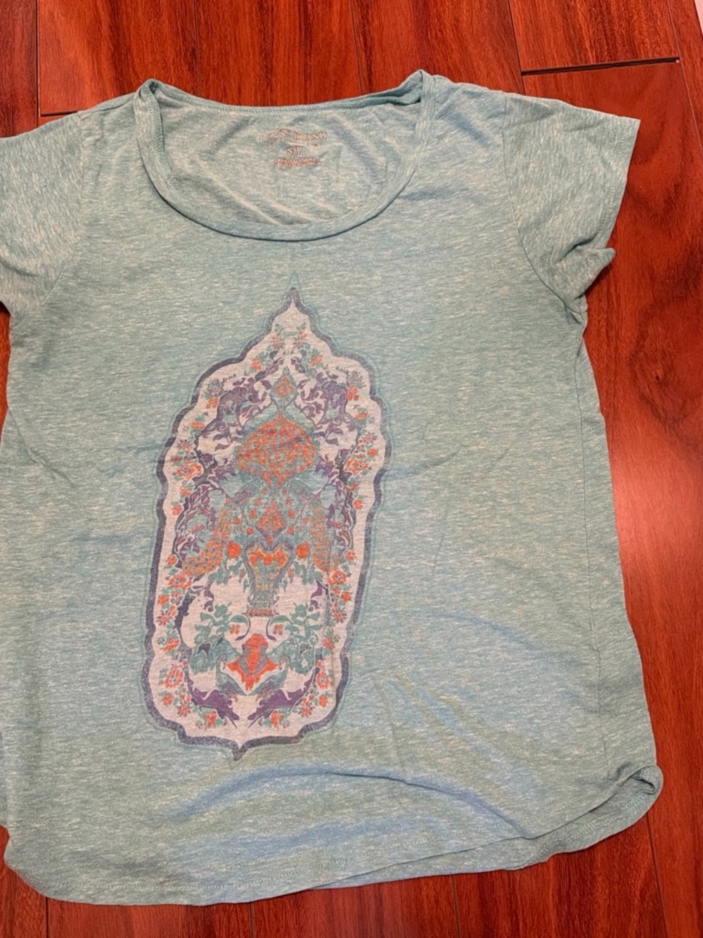 Lucky Brand Light Teal Short Sleeve Tee with Ornate Graphic